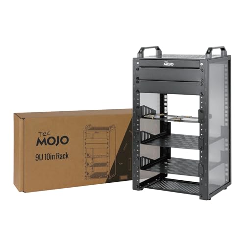 Tecmojo 9U Network Rack, 10 inch Mini Server Rack with 2 Side Translucent Panels & 2 Top Handles, 7.87 inch Deep, for 10 inch IT Equipment & A/V Devices, Black - size: 9U/10in/Black
