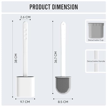 Silicone Toilet Brush and Holder Set – Pack of 2 Wall Mounted Toilet Scrubber Brush White – Long Non-Slip Handle, Modern Design, Flexible Bristles for Easy Cleaning - color: White, size: Pack of 2
