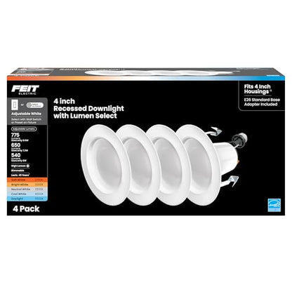 Feit Electric 4 in LED Recessed Downlight - 5CCT, Dimmable - 4 Pack - size: 4 Count (Pack of 1)