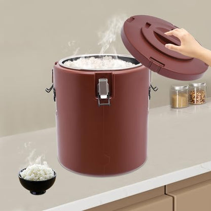 Insulated Food Carrier, 30L/27.24 QT Capacity Catering Box with Stainless Steel Barrel, Food Warmers for Hot Cold Drink Storage Restaurant Canteen Home Party Lunch (brown) - color: 30L-Brown