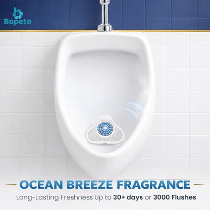 PREMIUM Urinal Screen Deodorizer-12 Pack, LONG-LASTING (Up to 30 DAYS/3000 FLUSHES), ANTI SPLASH & ODOR CONTROL, Urinal Cakes for Men Bathroom, Ocean Breeze Scent, with Gloves & Tongs