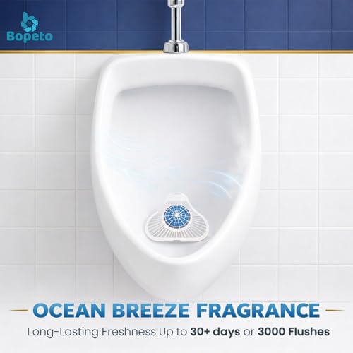 PREMIUM Urinal Screen Deodorizer-12 Pack, LONG-LASTING (Up to 30 DAYS/3000 FLUSHES), ANTI SPLASH & ODOR CONTROL, Urinal Cakes for Men Bathroom, Ocean Breeze Scent, with Gloves & Tongs