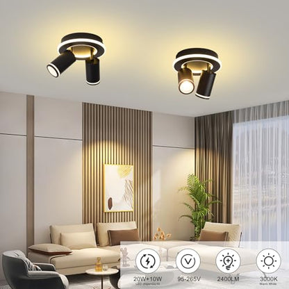 LED 2 Light Track Lighting Kit, Black Round Ceiling Spot Lighting Fixture - color: Black, size: 2 Light Round