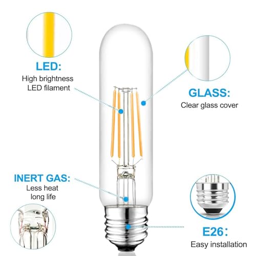 5 Inch Edison Bulb, 5000K Daylight White E26 Led Bulb 6W Dimmable, 800LM T10 T9 Bulb Clear Glass Tubular Light Bulbs, AC 120V Equal 80 Watt Bulbs for Chandelier Pendant Wall Light - 6Pack - size: 5 Inch 6W (6 Count)