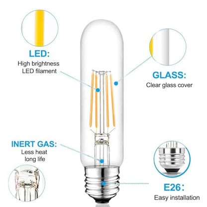 5 Inch Edison Bulb, 5000K Daylight White E26 Led Bulb 6W Dimmable, 800LM T10 T9 Bulb Clear Glass Tubular Light Bulbs, AC 120V Equal 80 Watt Bulbs for Chandelier Pendant Wall Light - 6Pack - size: 5 Inch 6W (6 Count)