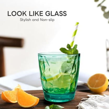 Topsky 10 oz Plastic Water Tumblers | Set of 4 Transparent Unbreakable Drinking Glasses Clear Acrylic Reusable Juice Wine Cups for Home Picnic Party, Dishwasher Safe, Stackable (Light Green) - color: Green 10oz