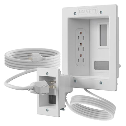 Mount-It! In-Wall TV Cable Management Kit with Power – Triple Outlet, Male Wall Plug and 5ft External & 9ft Behind the Wall Cords, Hand Saw – Easy, Safe Cable Management for TV and Home Theater Setups - style: Triple Outlet – 5ft External / 9ft In-Wall