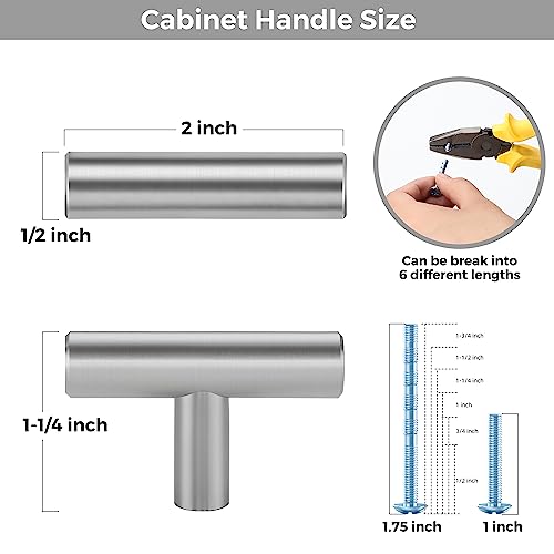 30 Pack Brushed Nickel Cabinet Knobs, 2in Length T Bar Drawer Pulls - color: Brushed Nickel, size: 30 Pack, style: T Bar