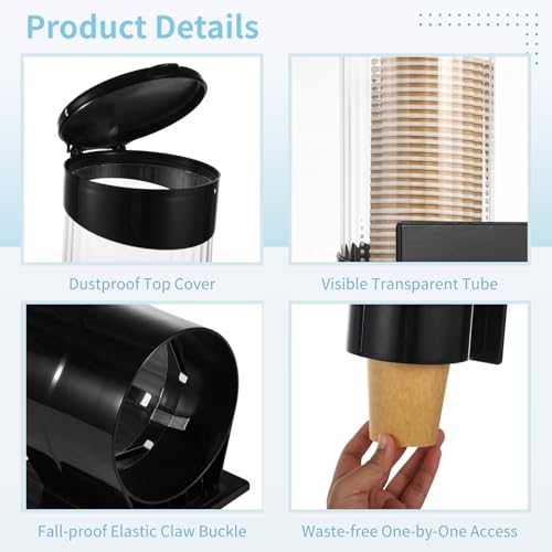 Disposable Paper Cup Dispenser,Water Cooler Pull Type Cup Holder Fits 7oz-12oz Cups,Wall-Mounted Cup Organizer for Water Coolers, Pull-Type Paper Cup Holder with Adhesive and Screws