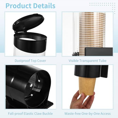 Disposable Paper Cup Dispenser,Water Cooler Pull Type Cup Holder Fits 7oz-12oz Cups,Wall-Mounted Cup Organizer for Water Coolers, Pull-Type Paper Cup Holder with Adhesive and Screws
