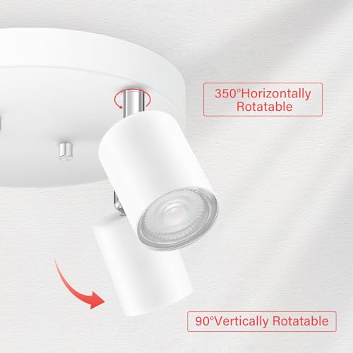 AUQUEE LED 4 Light Track Lighting Kit, LED Track Lighting Fixtures, White Round Ceiling Spot Lighting, Flexibly Rotatable Light Head for Kitchen, Living Room, Bedroom, GU10 Bulb Not Included - color: 4 Light-White