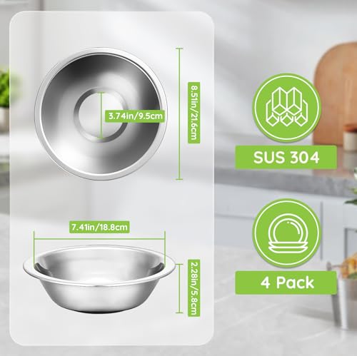 304(18/8) Stainless Steel Mixing Bowls for Kitchen, 4 Pack 8.7" 34.88 fl.oz Metal Mixing Bowls Set Stackable for Baking Serving Cooking Food Prep Storage Dishwasher Safe Lightweight - size: 8.7"