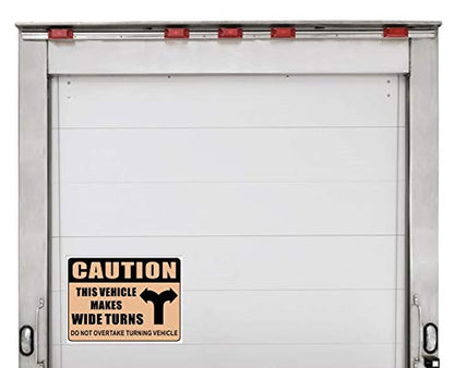 Large Size 12" X 9" - This Vehicle Makes Wide Turns, Do Not Overtake Turning Vehicle - Danger Safety Warning Back Self Adhesive Vinyl Label Sticker For Transportation Vehicle Truck Trailer