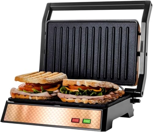 OVENTE Electric Indoor Panini Press Grill + Sandwich Maker, Copper GP0620CO - color: GP0620CO