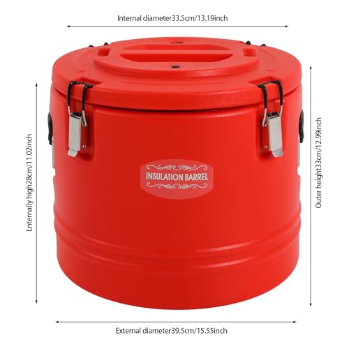 30L/7.9 Gal Insulated Soup Carrier, Stainless Steel Insulated Soup Container Bucket Hot & Cold Thermal Bucket with Lid Commercial Food Warmer for Parties Picnics Cafes Restaurants - color: Red, size: 30L/7.9 Gal