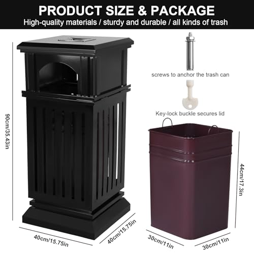 Large Capacity Square Steel Commercial Trash Can with Lid Removable Inner Bucket, Decorative Garbage Container for Home, Office, Restaurant, Restroom