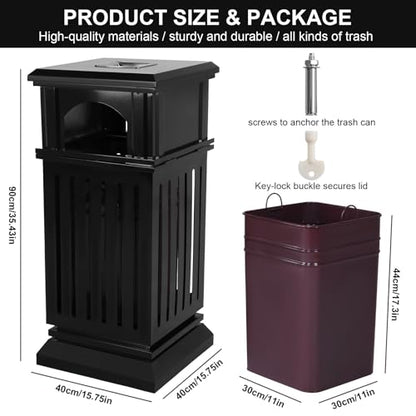 Large Capacity Square Steel Commercial Trash Can with Lid Removable Inner Bucket, Decorative Garbage Container for Home, Office, Restaurant, Restroom