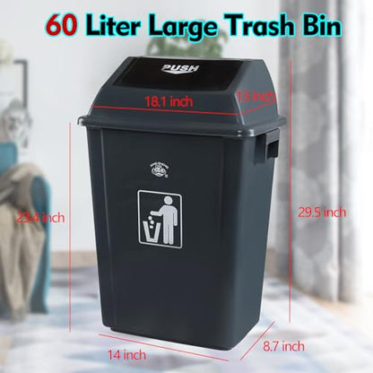 18 Gallon Large Swing Lid Trash Can, 4 Pack Plastic Garbage Can, Grey