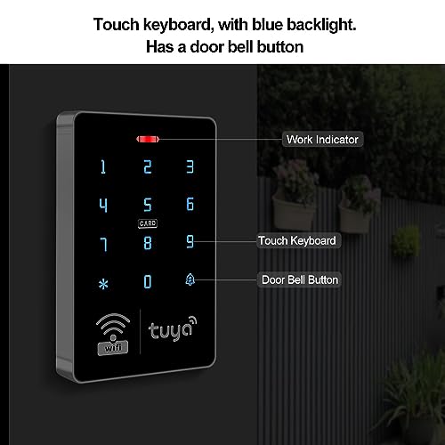 WiFi Tuya APP Access Control System Waterproof Kits RFID Keypad Controller 125KHz 13.56MHz + Door Electric Strike Lock + DC12V Power Supply, 10,000 Large User Capacity