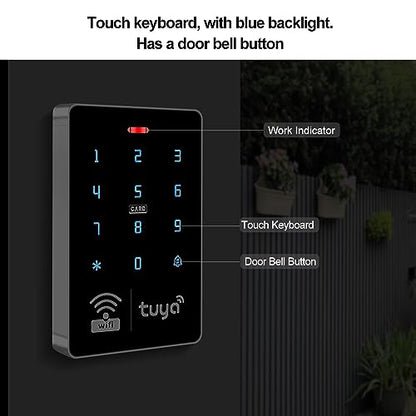 WiFi Tuya APP Access Control System Waterproof Kits RFID Keypad Controller 125KHz 13.56MHz + Door Electric Strike Lock + DC12V Power Supply, 10,000 Large User Capacity