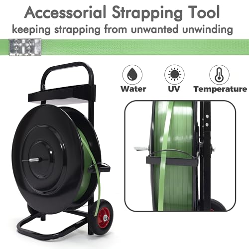 Heavy Duty Strapping Dispenser with Built-in Tray for Polypropylene, Fibre Strapping, Plastic Steel Coil Roll Steel Strapping Cart Moveable Banding Cart