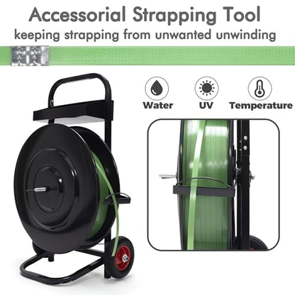 Heavy Duty Strapping Dispenser with Built-in Tray for Polypropylene, Fibre Strapping, Plastic Steel Coil Roll Steel Strapping Cart Moveable Banding Cart