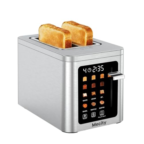 Mecity 2 Slice Toaster Smart Touchscreen, Stainless Steel Wide Slot Toasters Defrost, Reheat, Memory Function, Auto Shutoff, Digital Electric Bread Toaster for Bagel Muffin Waffle, 120V - color: 2 Slot-Brushed stainless steel