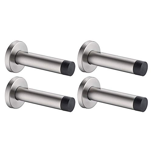 JQK Door Stopper, 304 Stainless Steel Thicken 1mm Sound Dampening Door Stop Bumper Wall Protetor 4 Pack, Brushed, DSB5-BN-P4 - color: Brushed & Black Tip, size: 4 Pack
