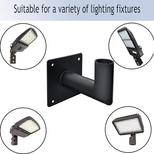 Wall Mount Bracket 90 Degree for LED Parking Lot Light 2-3/8inch Light Fixture Mounting L-Shape Bracket Slip Fitter Adapter for Outdoor Commercial LED Shoebox Area Yard Lights, Black, LDZJ-001