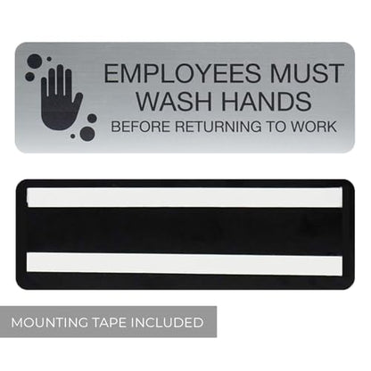 SBLABELS Employees Must Wash Hands Indoor Easy Adhesive Mount Door and Wall Sign for Restaurants and Small Businesses 3" x 9" - Silver - color: Silver, style: Employees Must Wash Hands
