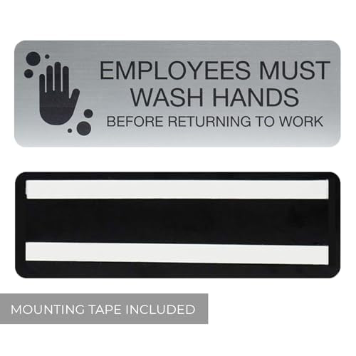 SBLABELS Employees Must Wash Hands Indoor Easy Adhesive Mount Door and Wall Sign for Restaurants and Small Businesses 3" x 9" - Silver - color: Silver, style: Employees Must Wash Hands