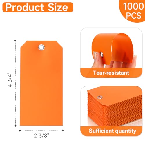 1000 Pieces 4 3/4" x 2 3/8" Plastic Shipping Tags Labeling Tags Waterproof Hang Tags with Reinforcement Hole Writable Luggage tag Loops for Equipment Car Parts… (Orange) - color: Orange