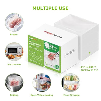 Bonsenkitchen Precut Vacuum Sealer Bags, 500 Pint 6" x 9" Food Sealer Bags - size: 6" x 9" 500pcs