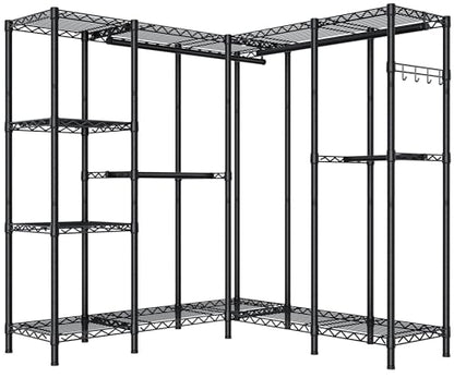 Golpart Heavy Duty Clothes Rack Metal Wardrobe with Adjustable Wire Shelves - color: Black, size: 50"D x 50"Wx 76.5"H