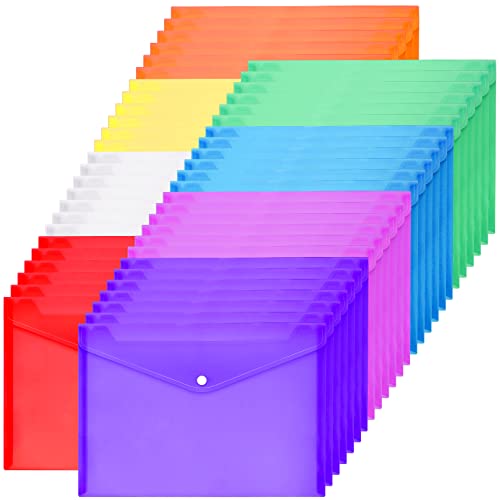 Visen 50Pcs Plastic Envelopes,File Folders,A4 Letter Size,8 Assorted Color