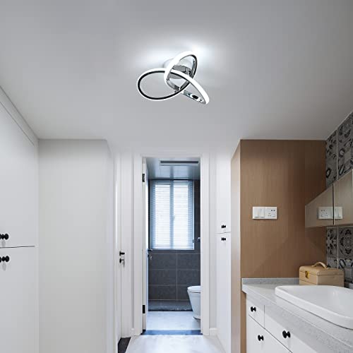 DELIPOP Modern Ceiling Light, 6500K Cool White Led Ceiling Light Fixture, Metal Curved Design Ceiling Lamp for Bedroom Hallway Bathroom Entryway Balcony Stair - color: Silver-6500K