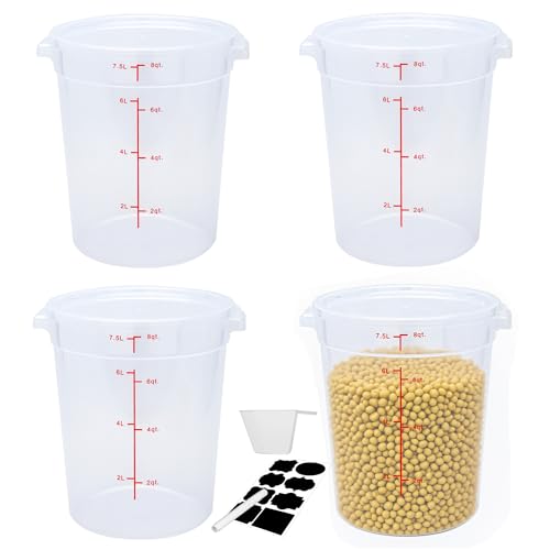 4 Pack 8Qt Round Polypropylene Food Storage Container with Lids Scale - color: 8 Quarts
