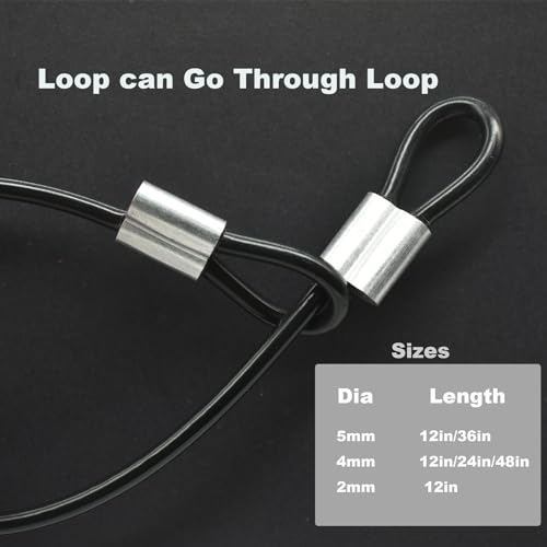 10 Pcs 4mm Wire 12 inch Vinyl Coated Stainless Steel Cable with Loops Short Wire Rope Lanyard Lock Security Chain Link for Outdoor Gates, Black(4mm x 12inch) - color: Black, size: 4mm(T) X 12 in(L) 10PCS