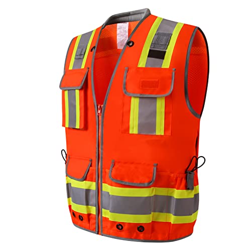 Surveyor Safety Vest, Reflective High Visibility Vests for Men - color: Orange, size: Large