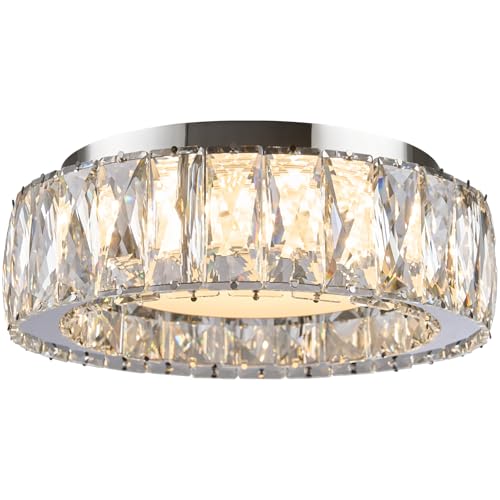 11 Inch Dimmable Luxury Crystal LED Flush Mount Ceiling Light - color: Chrome, size: 11 Inch