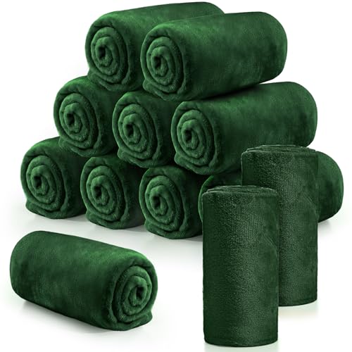Tinideya Flannel Fleece Throw Blanket Bulk 50 x 60 Inch Soft Fleece Blanket Warm Throw Blankets Coral Blankets for Couch Sofa Home Wedding Gifts Season - color: Dark Green