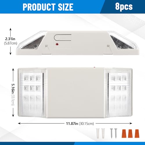 Baquler 8 Pack LED Emergency Lights for Business with Battery Backup, Commercial LED Emergency Square Lighting Wall Mount, Ac 120/277V, Hard Wired, Fire Resistant, Ul Certified - style: Square