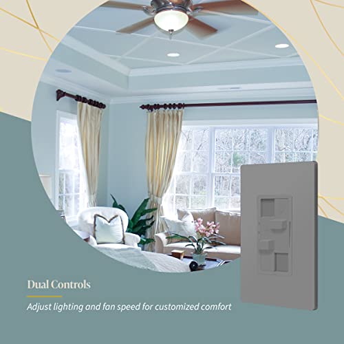TOPGREENER Ceiling Fan Control and Light Dimmer Switch, 3-Speed, Grey - color: Gray, size: Dimmer Switch with Fan