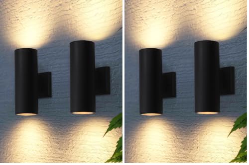 LEONLITE 4-Pack 12" Outdoor Cylinder Wall Light, Up and Down, E26 Base - size: 12 Inch (Pack of 2)