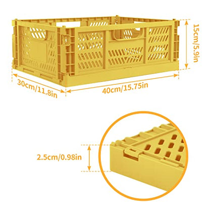 2 Pack Stackable Storage Crates, Plastic Foldable Baskets Large Golden - color: Golden Yellow, size: Large: 15.7" x 11.8" x 5.9"