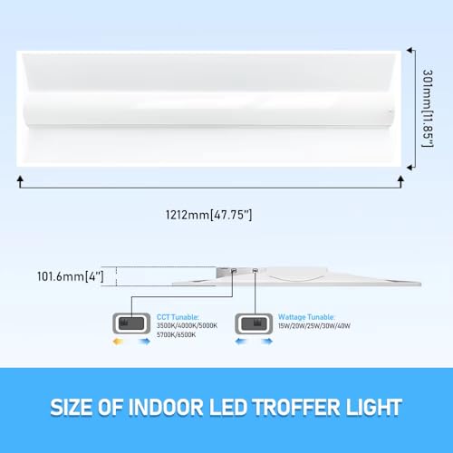 1x4 LED Troffer Light, 15W/20W/25W/30W/40W, 5CCT Selectable - size: 1x4 troffer - 4 Pack
