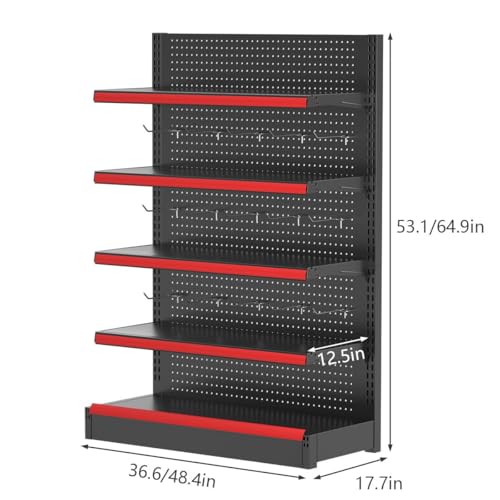 Retail Gondola Shelving Unit 5 Tier with 15 Peg Hooks, Heavy Duty Adjustable Metal Display Rack for Convenience Store, Grocery, Supermarket, Retail Shop Display Fixture(LxWxH 48x17x53in) - size: LxWxH 48x17x53in