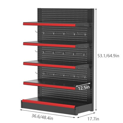 Retail Gondola Shelving Unit 5 Tier with 15 Peg Hooks, Heavy Duty Adjustable Metal Display Rack for Convenience Store, Grocery, Supermarket, Retail Shop Display Fixture(LxWxH 36x17x63in) - size: LxWxH 36x17x63in