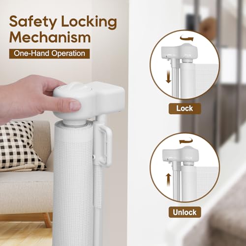 Miumoon 150 inch Reinforced Retractable Baby Gates 34 inch Tall - color: White, size: 34" Tall x 150" Wide