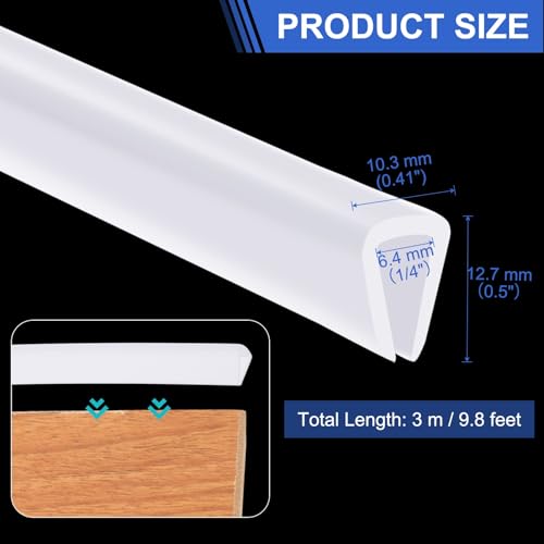 YOKIVE Clear Rubber U Channel Edge Trim, Silicone Door Seal Strip 1/4" Slot Fit for 7/32"-9/32" Edge | Metal Edge Guard Protector Great for Plywood, Glass, Sheet Metal (10-Feet)